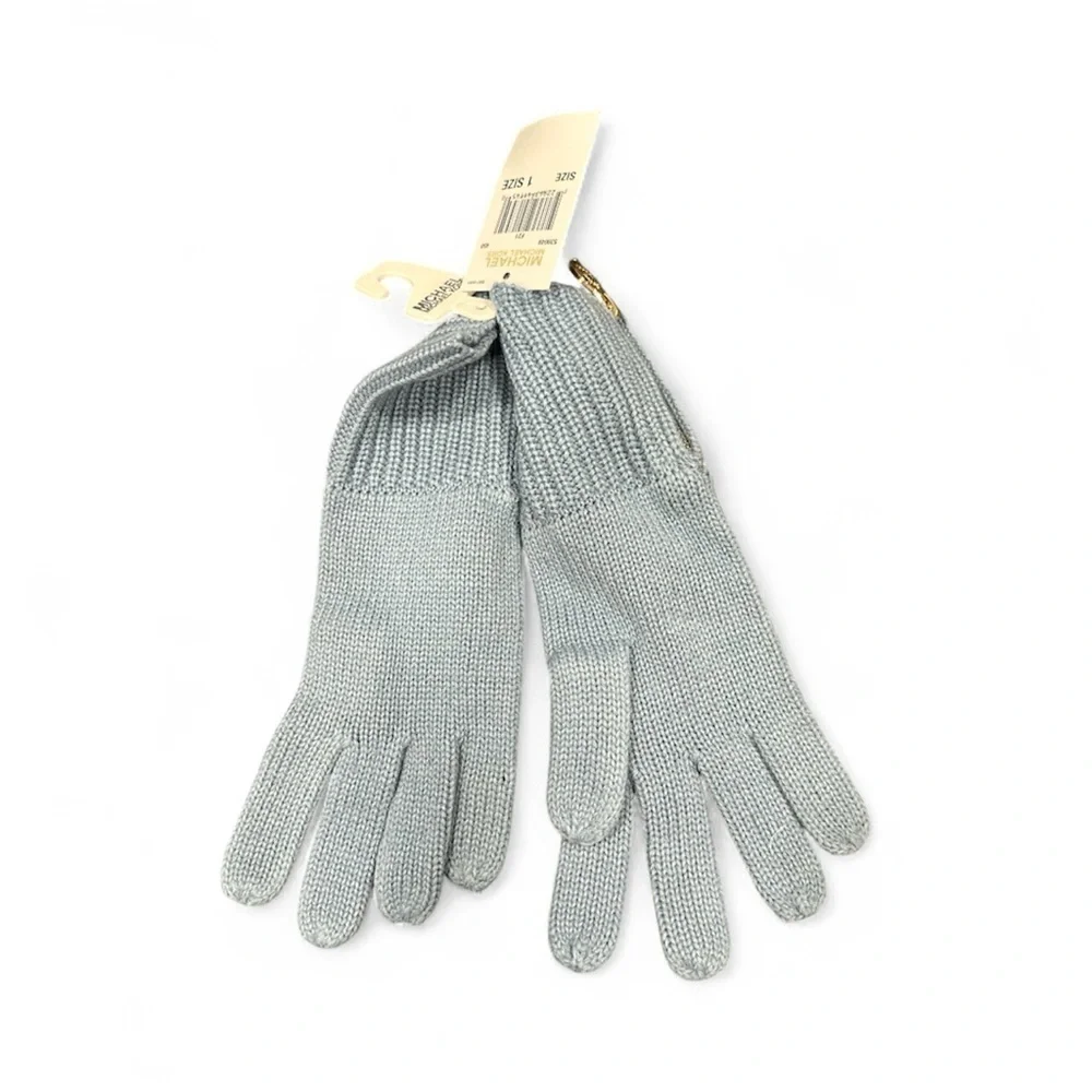 Michael Kors Baby Blue Knit Gloves with side Zipper